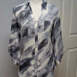 A. Byer Bluish Gray and White Blouse Size L